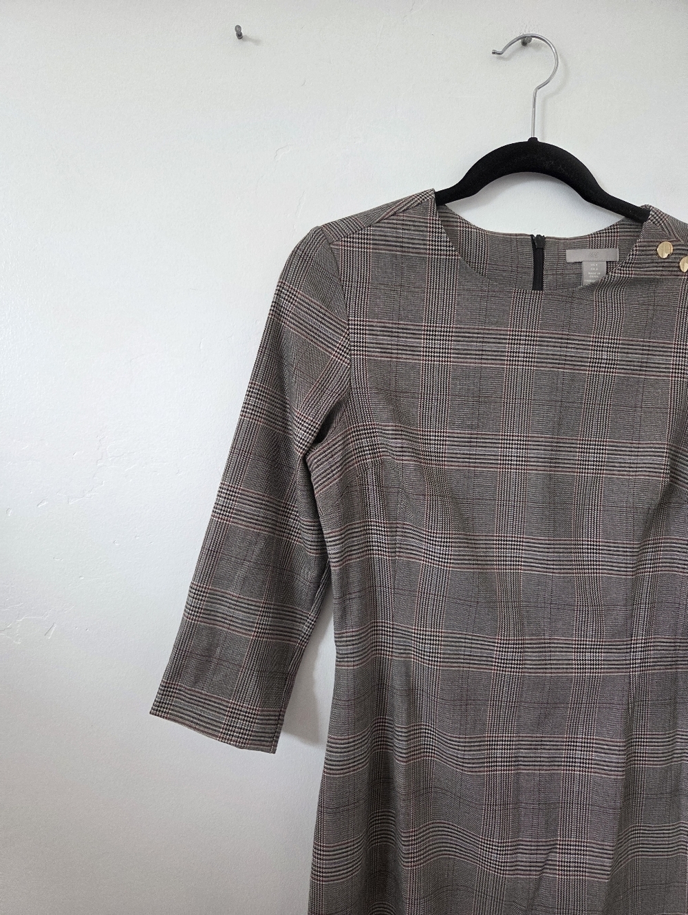 H&M Plaid Glen Check Sheath Dress Pencil Office Preppy Academia Literary Chic 6 - Picture 2 of 9